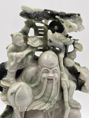 Chinese Hand Carved Natural Jadeite Jade Shou Xing Longevity Immortal Statue 12"