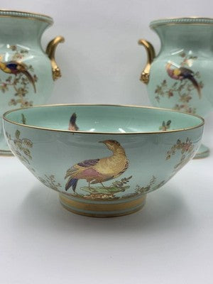 Rare Vintage Spode England Bone China Bird Garniture Urn Vase Bowl Set 3Pc