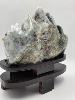 Vtg 11" Old Chinese Dushan Jade Carving Mountain Water Pine Tree Ship Sculpture