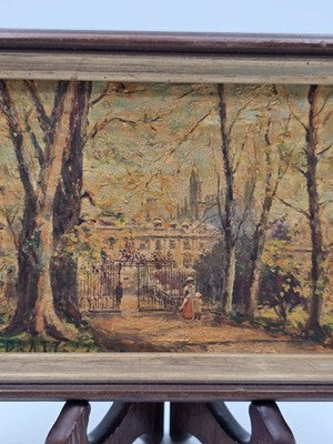 OOAK Original Samuel B. Pratt Autumn Reverie Signed Oil Painting Park Gate Scene