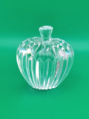 Vintage WATERFORD Signed Crystal APPLE with Stem Ribbed Faceted Paperweight