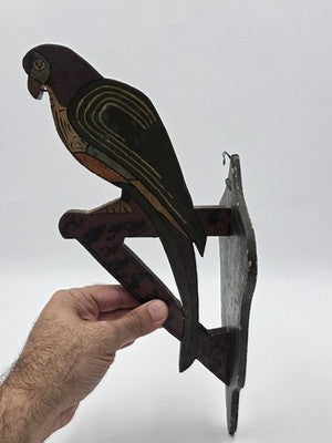 Rare Pair Antique 19th C Americana Folk Art Painted Wooden Parrot Wall Brackets