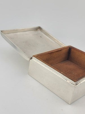 Vintage Sterling Silver by Poole 14 Cigarette Trinket Box w/Wood Inlaid. VG.