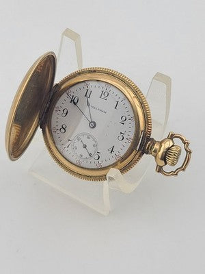 Rare Antique Waltham 12s Pocket Watch 7J Gold Filled 25yr Case C1910 Running