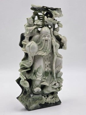 Chinese Hand Carved Natural Jadeite Jade Shou Xing Longevity Immortal Statue 12"