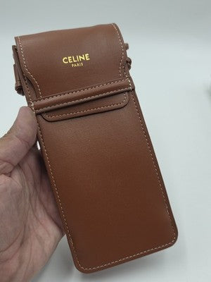 Celine Paris Tan Leather sunglasses Pouch Crossbody Bag with Box Brown Gold Logo