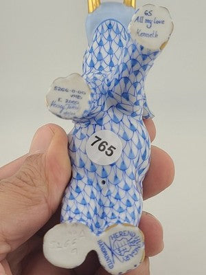 Herend Blue Fishnet Charging Elephant Figurine VHB Artist Signed Vecsey Tamas