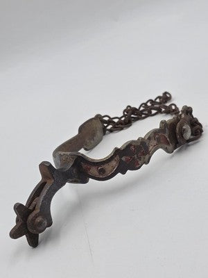 Antique Western Cowboy Spurs Pair Hand Engraved Red Inlay Steel w/ Chains