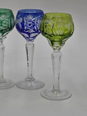 4 NACHTMANN TRAUBE 4 1/2" CORDIALS CRYSTAL WINE GLASSES MULTI COLOR CUT TO CLEAR