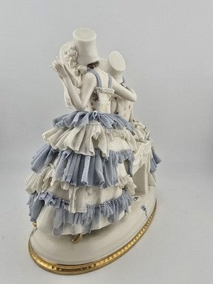 Antique Sitzendorf Dresden Lace Figurine 2 Victorian Ladies Germany Porcelain