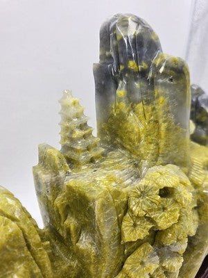 Huge 20.5" China Natural Yellow Green Xiu Jade Carved Mountain House Tree Statue