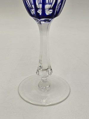Vintage Ajka Rene Cobalt Blue Cut to Clear Crystal Champagne Flutes Rare Pattern