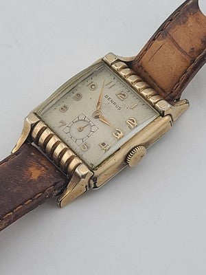 Vintage Classic Mens Deco 1950's 17j BENRUS 10K Gold Filled Dress Watch. Works
