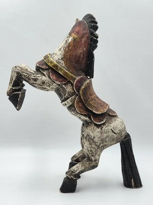 Vintage Mexico Folk Art Rearing Horse Hand Carved  & Painted Wood Sculpture Read