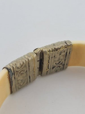 Rare Antique Set Of Bone Bracelet & Ring Intricate Hand Tooled Sterling Silver