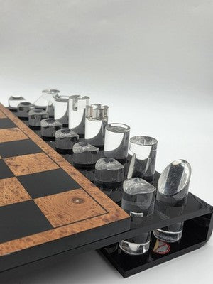 Rare 1960 Rede Guzzini Italy Lucite Chess Set Briar Wood Board Mid Cent. Modern