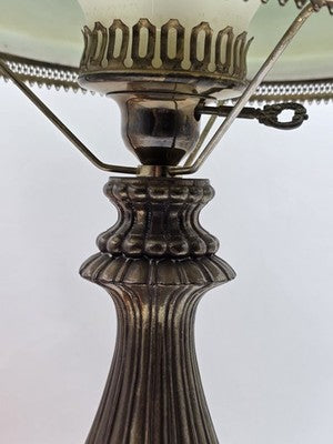Antique Victorian Style Hurricane Lamp Electric Floral Shade Ornate Brass Base