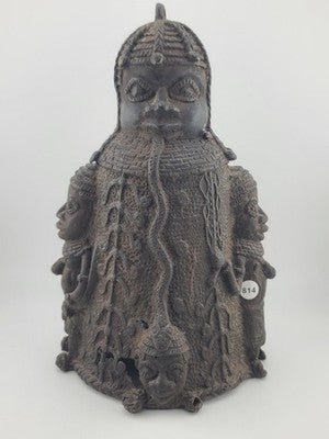 Vtg 1930's West African Bronze Ceremonial Bell Benin Yoruba Style Hand Cast 9in