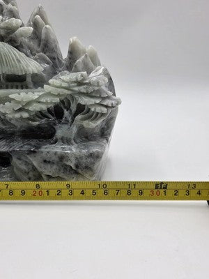 Vtg 11" Old Chinese Dushan Jade Carving Mountain Water Pine Tree Ship Sculpture