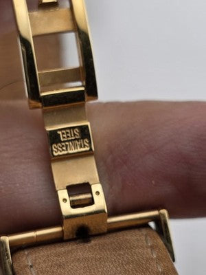 Salvatore Ferragamo Swiss Made Gold Plated Leather Watch Diamond Markers. Works.