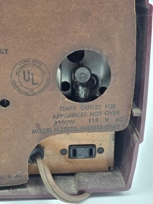 Vintage 1950s Westinghouse H-355T5 Tube Radio Telechron Alarm Clock Maroon. Read