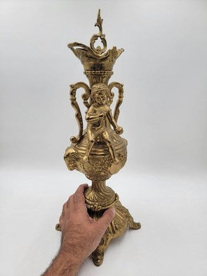 Vintage Italian Mid Century XL Brass Putto Putti Cherub Sculpture Rococo Style