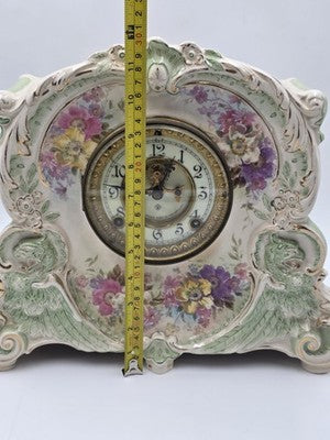 Antique 19thC Royal Bonn Germany La Corsica Ansonia Porcelain Mantel Clock Works