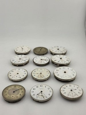 Lot Of 12 Antique Pocket Watch Movement Dial For Parts Repair Watchmaker Estate