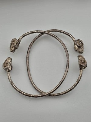 Vintage Sterling Silver Ram Head Cuff Bracelet Pair Greek Roman Revival 38.4g
