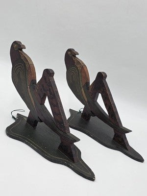 Rare Pair Antique 19th C Americana Folk Art Painted Wooden Parrot Wall Brackets