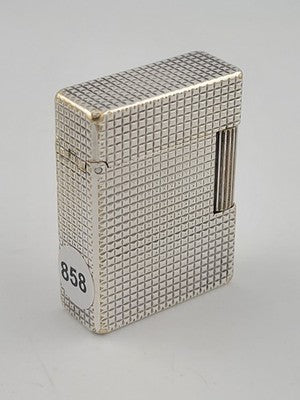 Vintage S.T. Dupont Paris Ligne 1 Diamond Pattern Silver Plated Gas Lighter