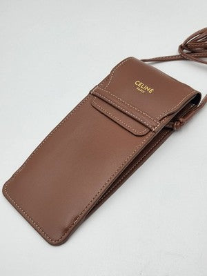 Celine Paris Tan Leather sunglasses Pouch Crossbody Bag with Box Brown Gold Logo