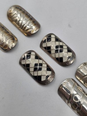 Rare BOHEM 925 Sterling Silver Nail Jewelry 6pc Set Enamel England Original Box