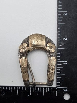 Antique K.W. Driskell Sterling Silver 10K Solid Gold Overlay Belt Buckle & Slide