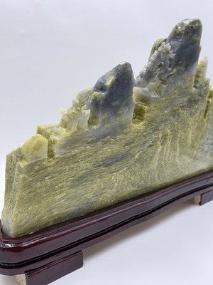 Huge 20.5" China Natural Yellow Green Xiu Jade Carved Mountain House Tree Statue