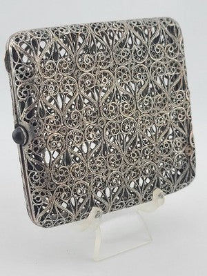 Antique 1920's Handmade European 800 Silver Filigree Cigarette Case Art Deco.