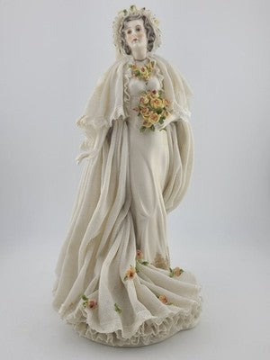 Antique Victorian 1920's Dresden German Porcelain Bride Figurine. Loss To Lace.