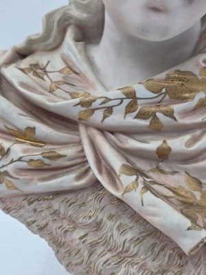 Antique 1890's German Porcelain Bust Hand Painted Gilt Victorian Woman Sculpture