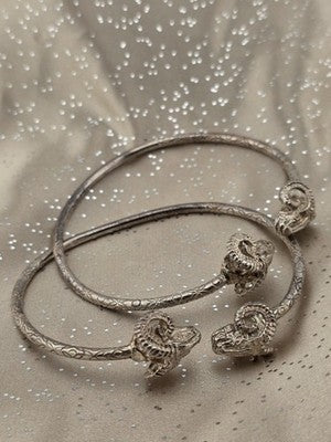 Vintage Sterling Silver Ram Head Cuff Bracelet Pair Greek Roman Revival 38.4g