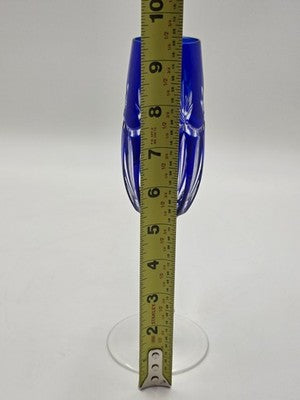 Vintage Ajka Rene Cobalt Blue Cut to Clear Crystal Champagne Flutes Rare Pattern