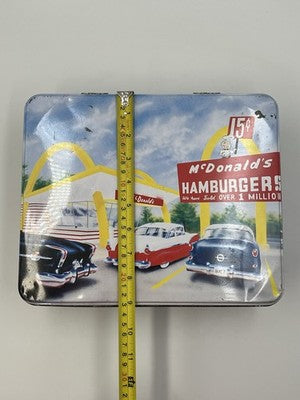 McDonalds Tin With Set Of 4 Coffee Mugs Cups 15 Cent Hamburger Retro MCM