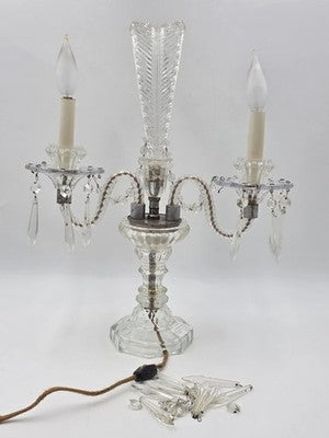 Antique 1930's Hollywood Regency Crystal Glass Candelabra Lamp Prism Table Light