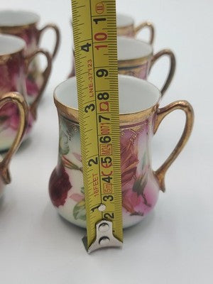 Antique 19th C C.S. Prussia Handpainted Demitasse Set 6 Cups Saucers Coffee Pot