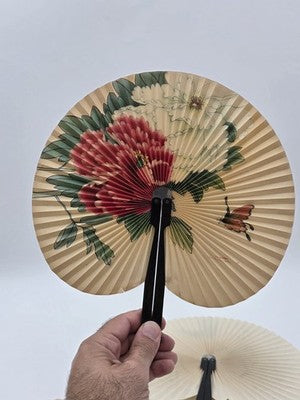 Lot Of 5 Vintage 1970s folding hand fan, Chinese fan with cherry blossom & Birds