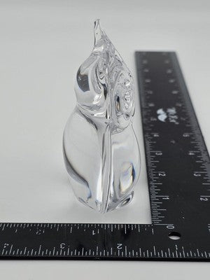 Vintage Daum France Signed Small Heavy Crystal Owl Figurine Paper Weight.