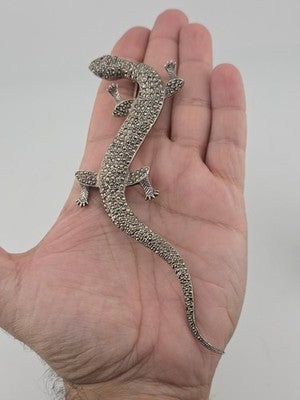 Private: LARGE STERLING SILVER MARCASITE LIFE SIZE LIZARD PIN BROOCH SALAM