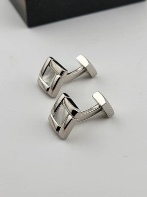 Rare Vintage Hugo Boss - Silver-Tone Mother-of-Pearl Cufflinks - Original Box.