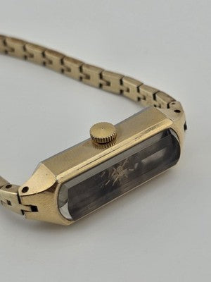 VINTAGE SEIKO 1520-366G 17 JEWELS SILVER GOLD PLATED BEVEL CRYSTAL WATCH WORKS