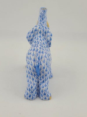 Herend Blue Fishnet Charging Elephant Figurine VHB Artist Signed Vecsey Tamas