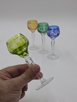 4 NACHTMANN TRAUBE 4 1/2" CORDIALS CRYSTAL WINE GLASSES MULTI COLOR CUT TO CLEAR